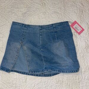 Edikted Blue Asymmetrical Skater Mini Skirt